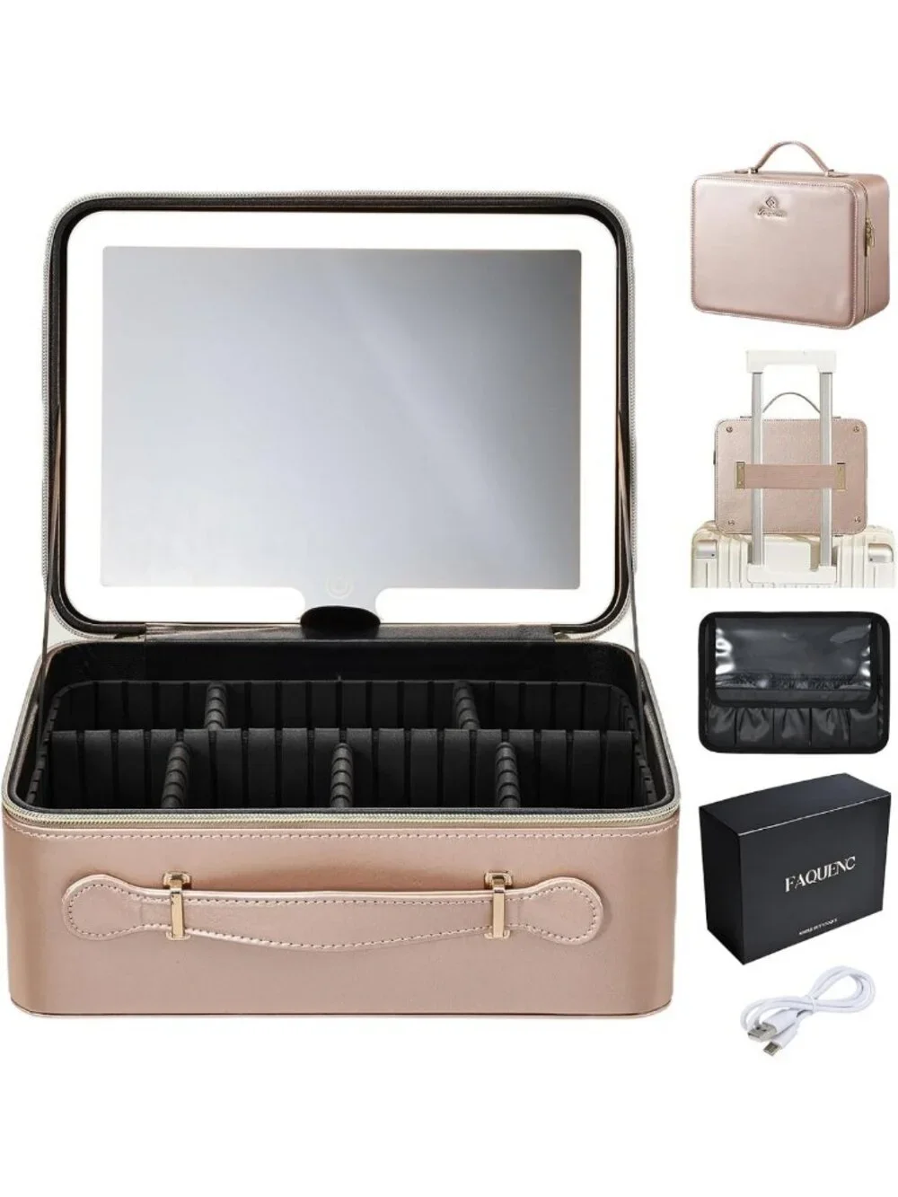 LED Makeup Case with Adjustable Brightness Mirror, Travel Cosmetic Organizer
